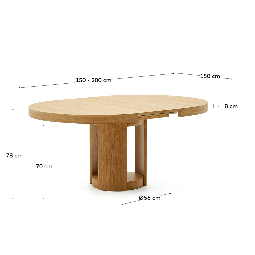Table ronde extensible Artis en bois et placage de chêne FSC 100 % 150 (200) x 80 cm