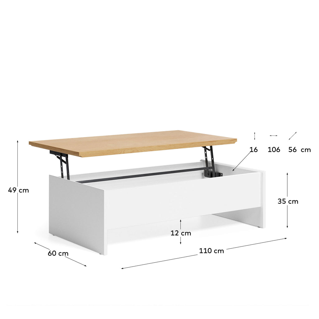 Table basse relevable Abilen en placage de chêne et laqué blanc 110 x 60 cm FSC 100 %