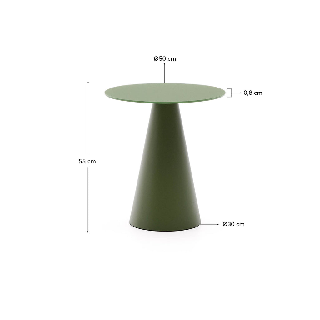 Table d'appoint Wilshire en verre trempé dépoli et acier finition vert mat Ø50 cm
