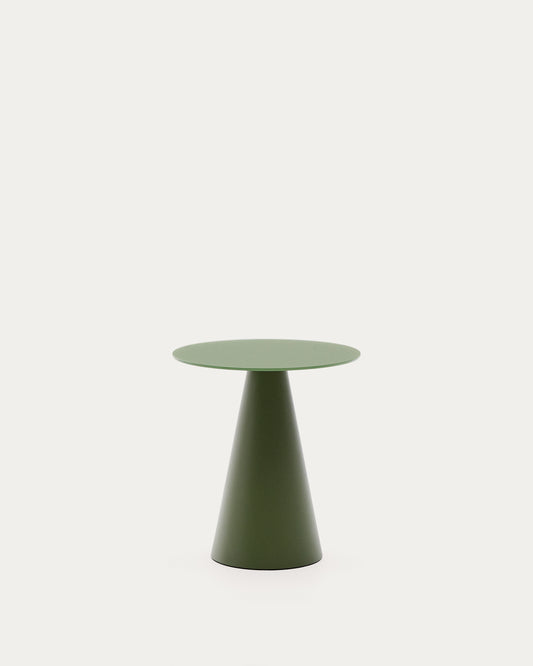 Table d'appoint Wilshire en verre trempé dépoli et acier finition vert mat Ø50 cm