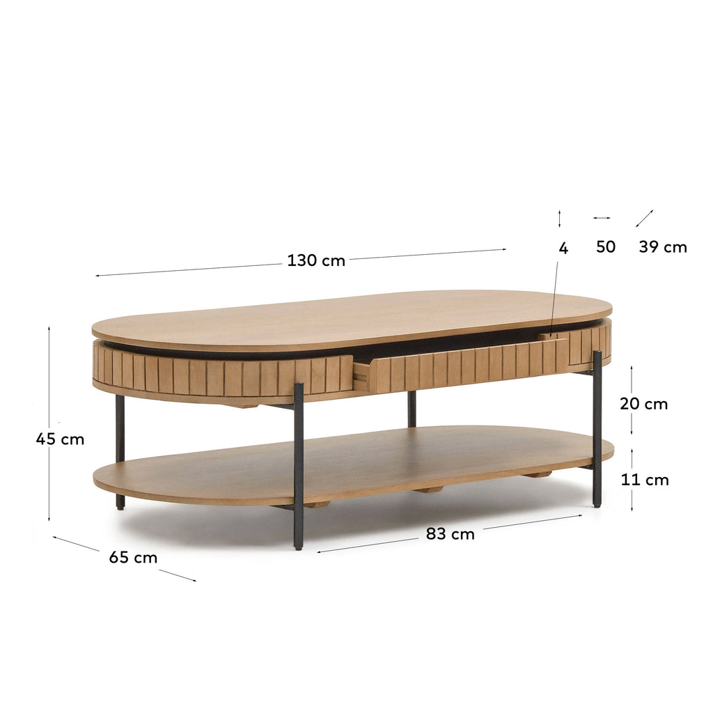 Table basse Licia 1 tiroir en bois de manguier et métal peint en noir 130 x 65 cm