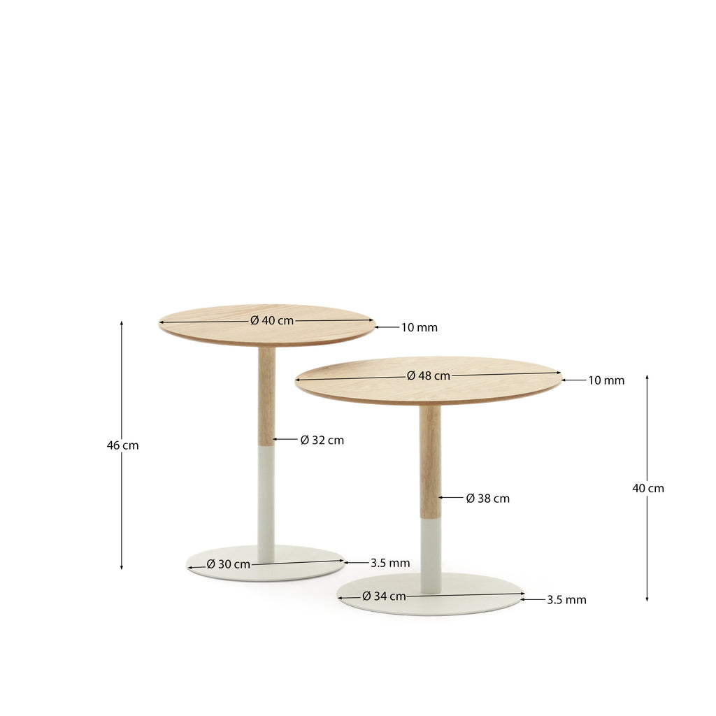 Ensemble de 2 tables d'appoint Watse placage chêne et métal peint blanc mat Ø 40 cm/Ø 48 cm