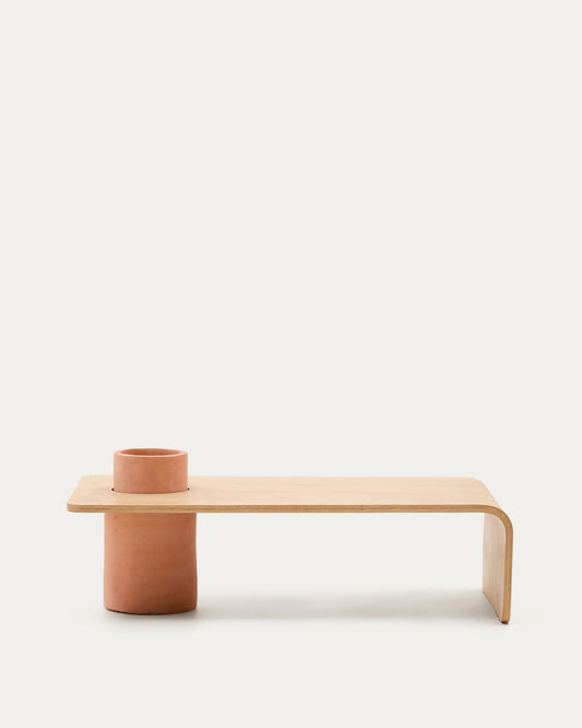 Table basse Olaria en terre cuite et placage de chêne, finition naturelle 110 x 60 cm