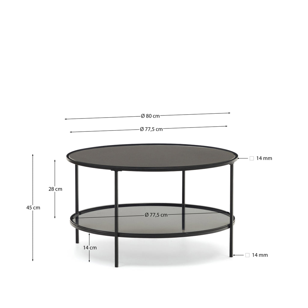 Table basse Gilda en verre trempé et métal avec finition peinture noir mat Ø 80 cm