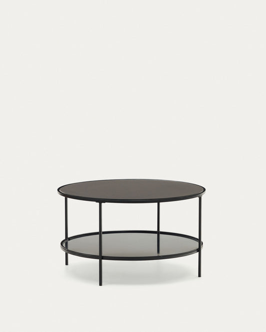 Table basse Gilda en verre trempé et métal avec finition peinture noir mat Ø 80 cm