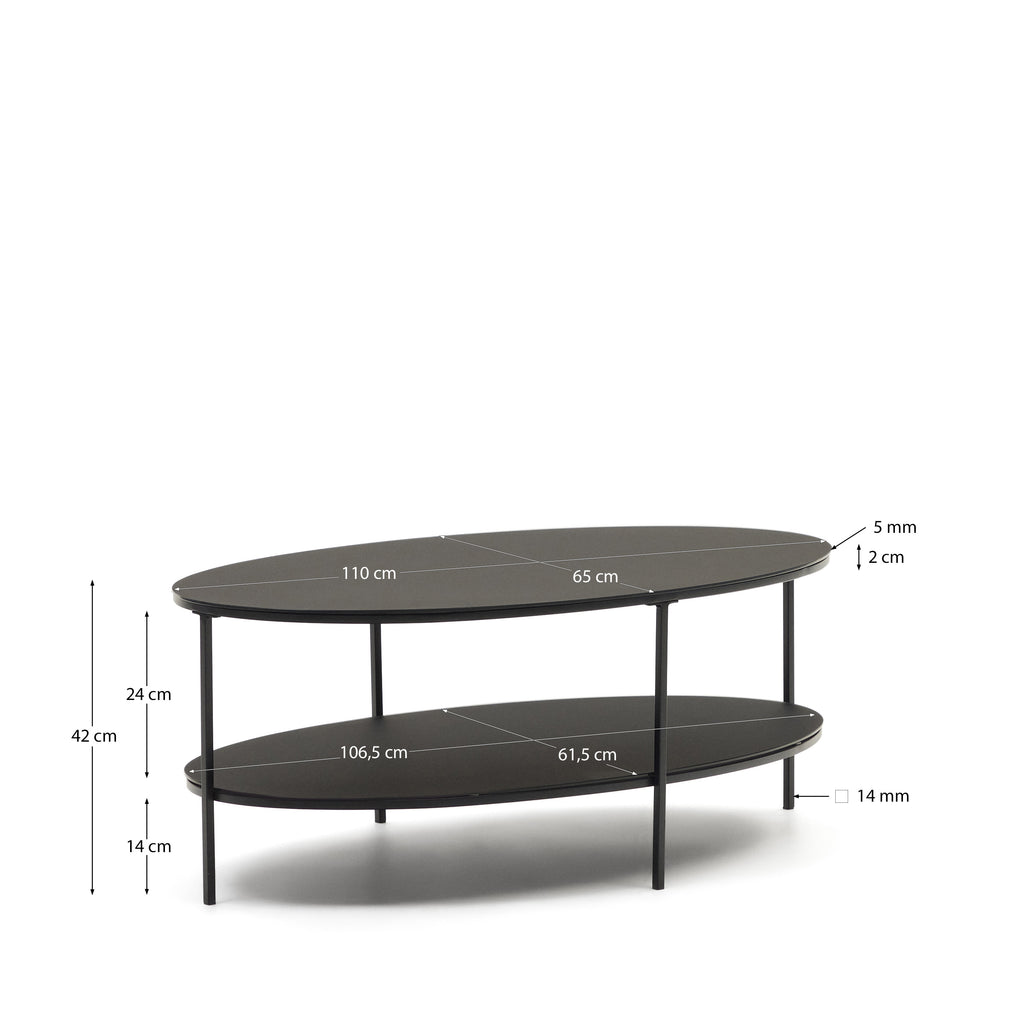Fideia tempered glass and metal coffee table with a glossy black finish, Ø 110 cm