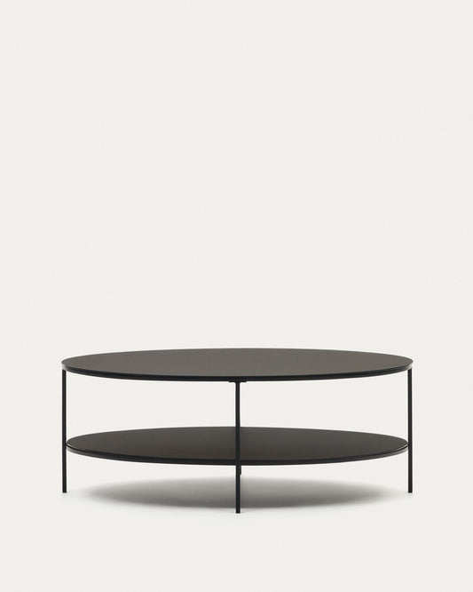 Fideia tempered glass and metal coffee table with a glossy black finish, Ø 110 cm
