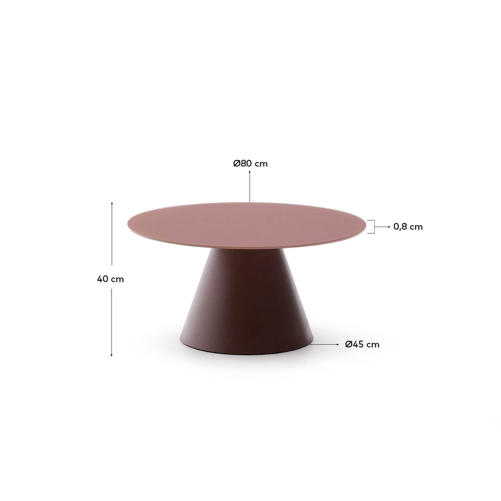 Table basse Wilshire en verre trempé dépoli et acier finition terracotta mat Ø80 cm