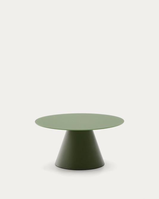 Table basse Wilshire en verre trempé dépoli et acier finition vert mat Ø80 cm
