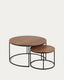 Ensemble 2 tables d'appoint gigognes Yoana placage de noyer et métal noir Ø 80 cm/Ø 50 cm