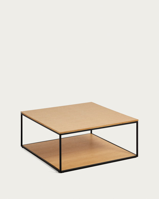Table basse Yoana en placage de chêne et structure en métal noir 80 x 80 cm