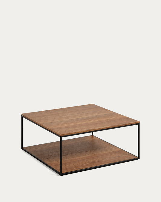 Table basse Yoana en placage de noyer et structure en métal noir 80 x 80 cm
