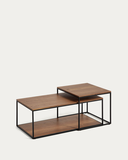 Ensemble de 2 tables basses gigognes Yoana en placage de noyer et structure en métal noir