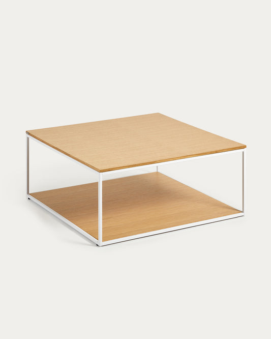 Table basse Yoana en placage de chêne et structure en métal blanc 80 x 80 cm