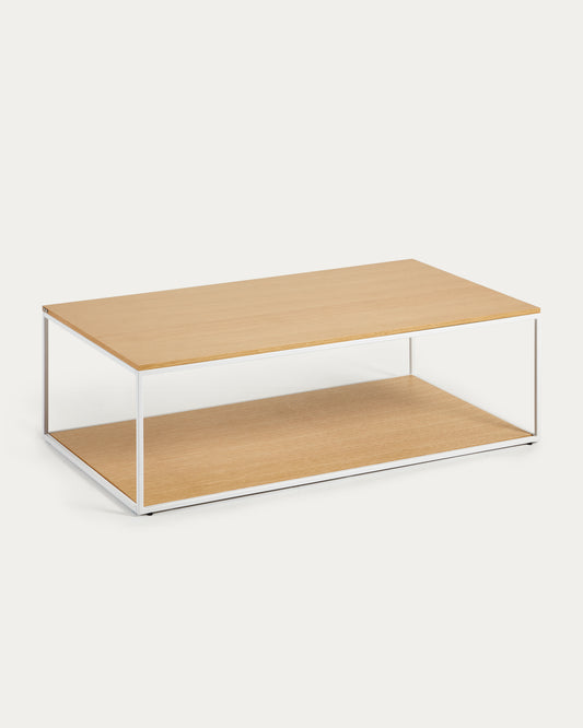 Table basse Yoana en placage de chêne et structure en métal blanc 110 x 60 cm