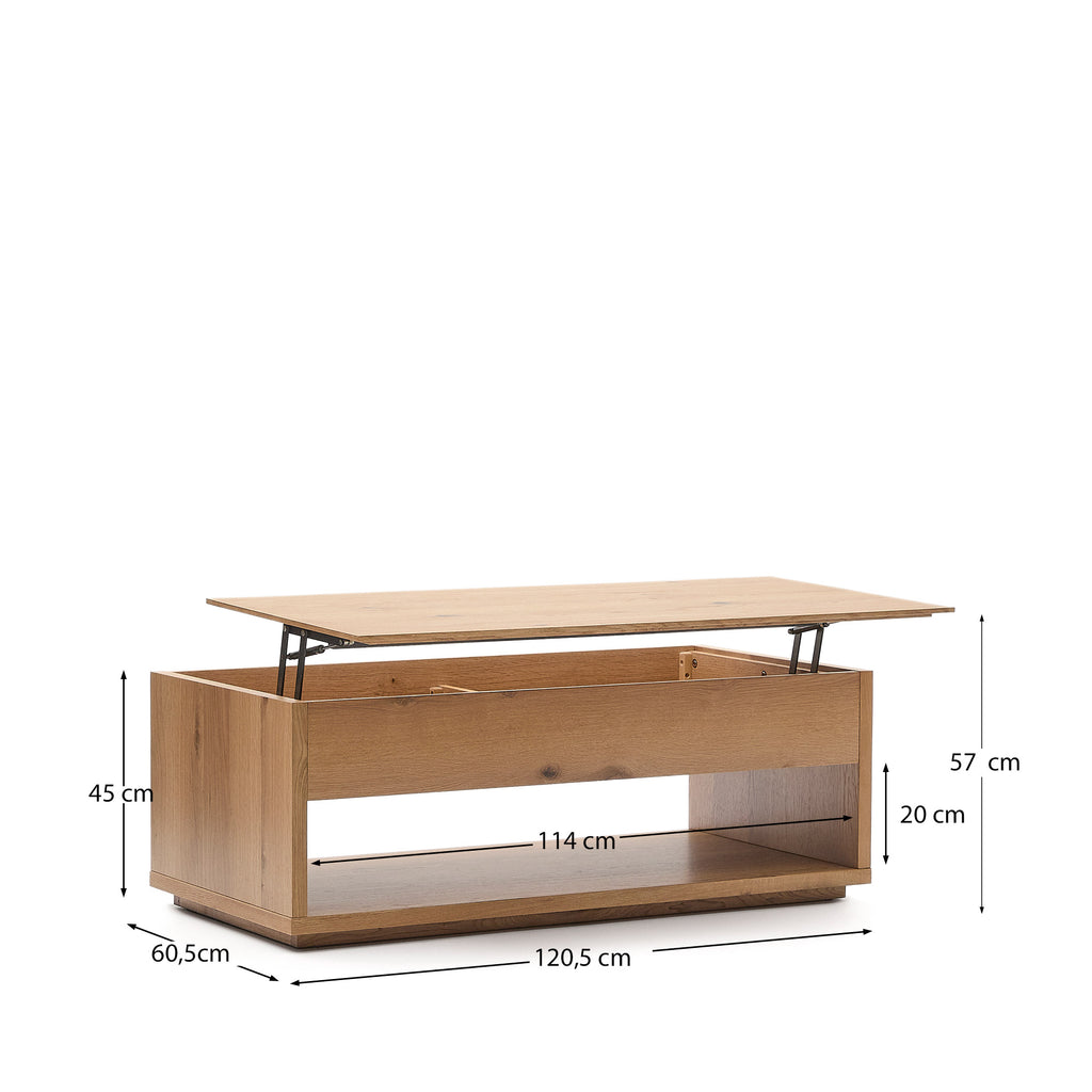 Table basse relevable Alguema en placage de chêne finition naturelle 120 x 60 cm