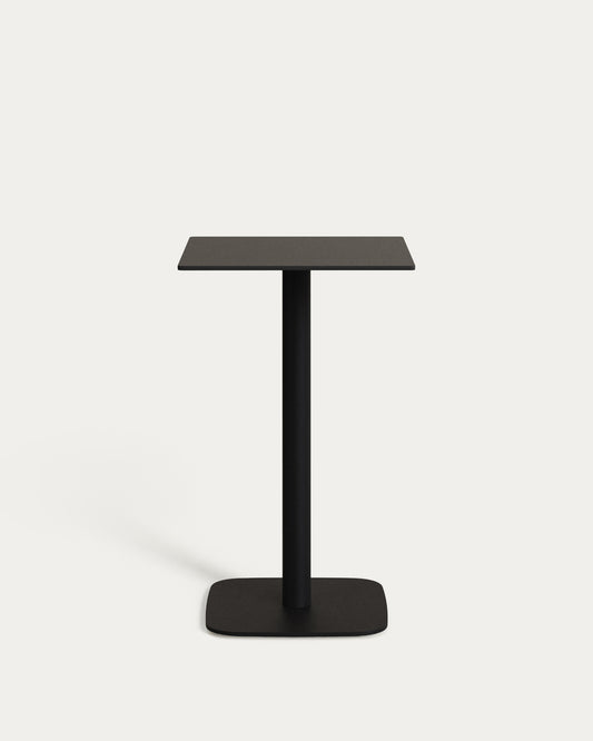 Table haute d'extérieur Dina noire avec pied en métal et finition peinte noire  60 x 60 x 96 cm
