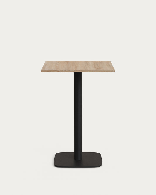 Table haute Dina mélamine finition naturelle avec pied en métal et finition peinte noire 60x60x96 cm