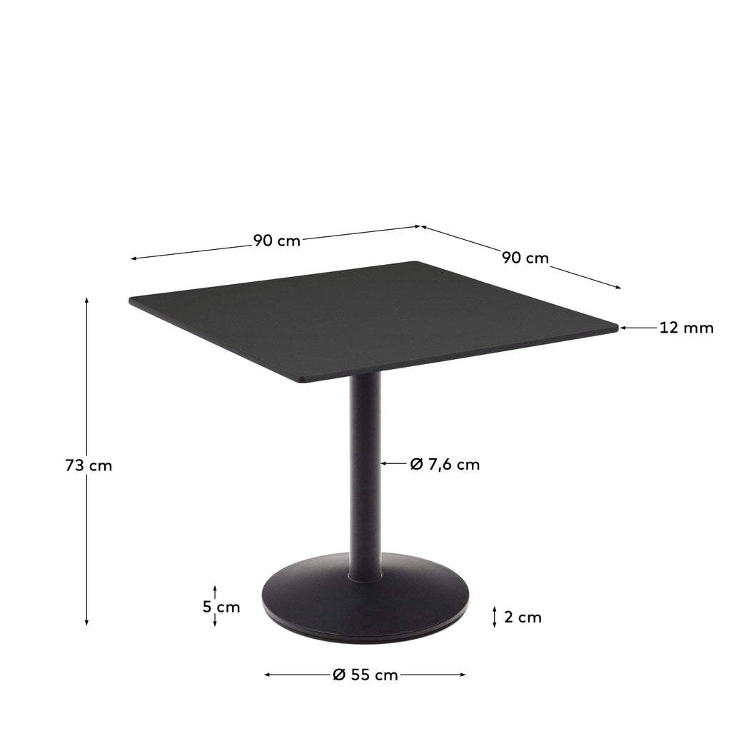 Table d'extérieur Esilda noire avec pied en métal et finition peinte noire 90 x 90 x 70 cm