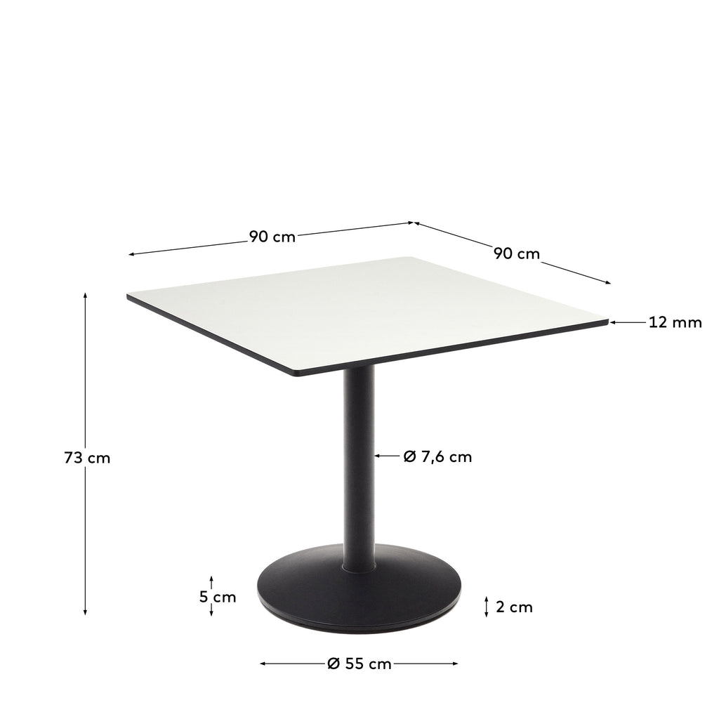Table d'extérieur Esilda blanche avec pied en métal et finition peinte noire 90 x 90 x 70 cm