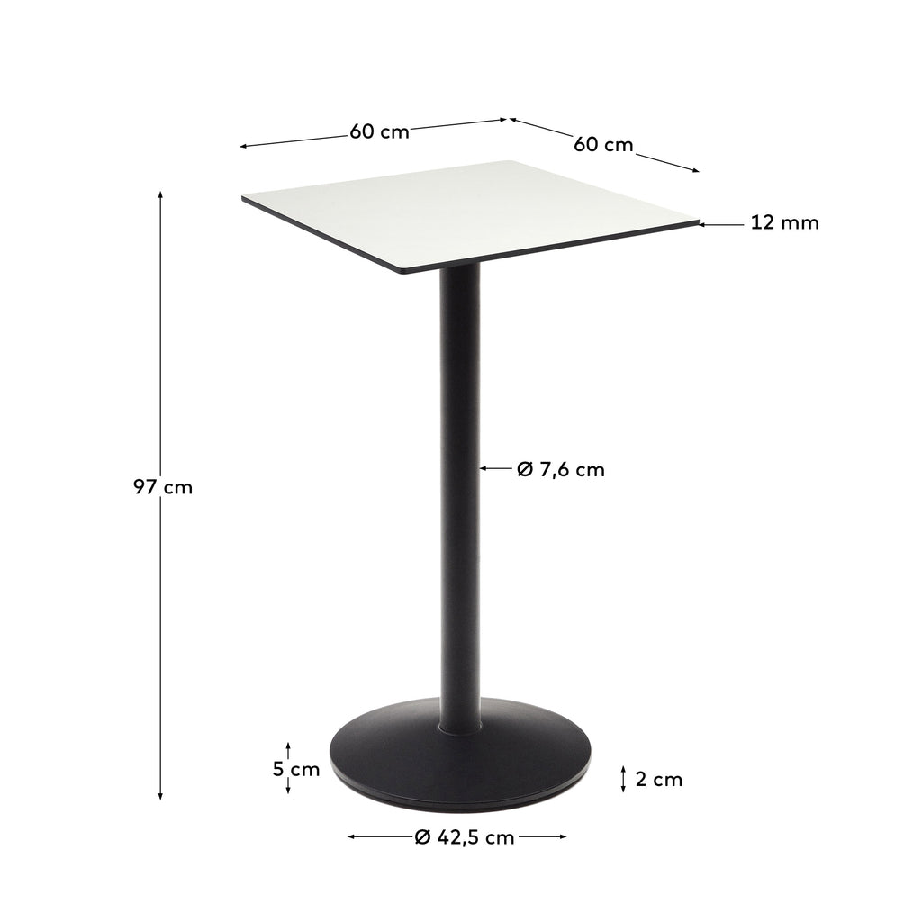 Table haute Esilda blanche avec pied en métal et finition peinte noire  60 x 60 x 96 cm