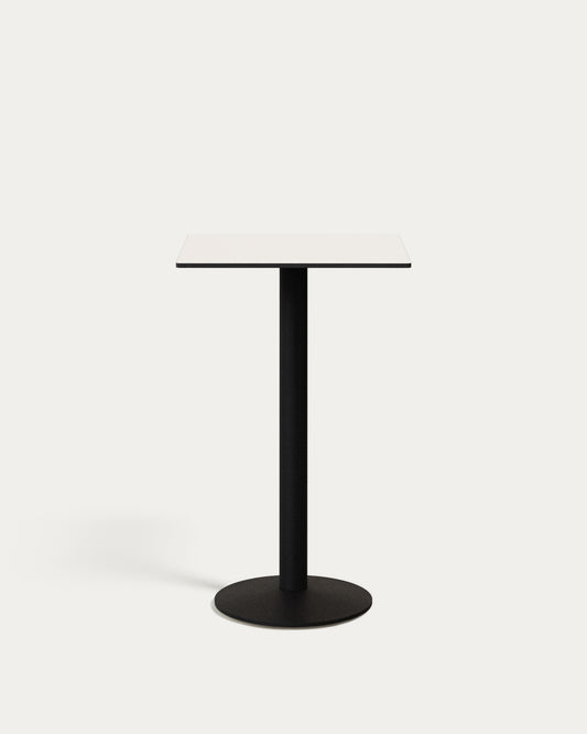 Table haute Esilda blanche avec pied en métal et finition peinte noire  60 x 60 x 96 cm