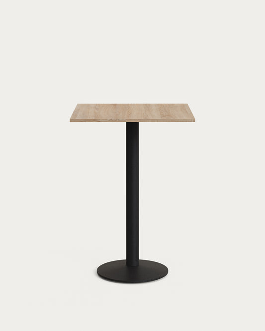 Table haute Esilda mélamine avec finition naturelle pied en métal et finition peinte noire  60x60x96cm