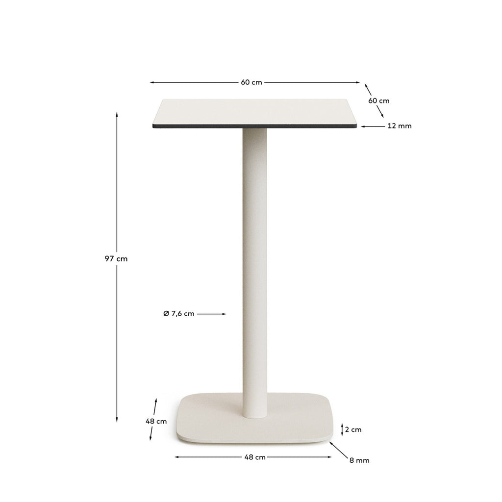 Table haute d'extérieur Dina blanco avec pied en métal et finition peinte blanche 60x60x96 cm