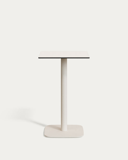 Table haute d'extérieur Dina blanco avec pied en métal et finition peinte blanche 60x60x96 cm