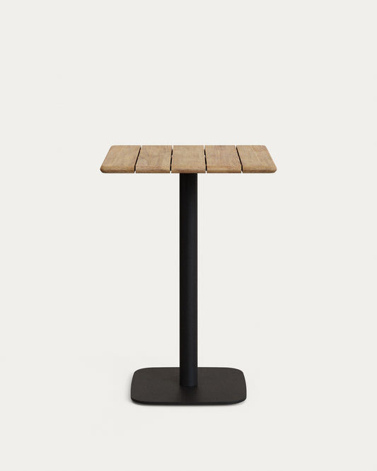 Table de bar carrée Saura métal noir plateau acacia finition naturelle 96x70x70cm FSC 100 %