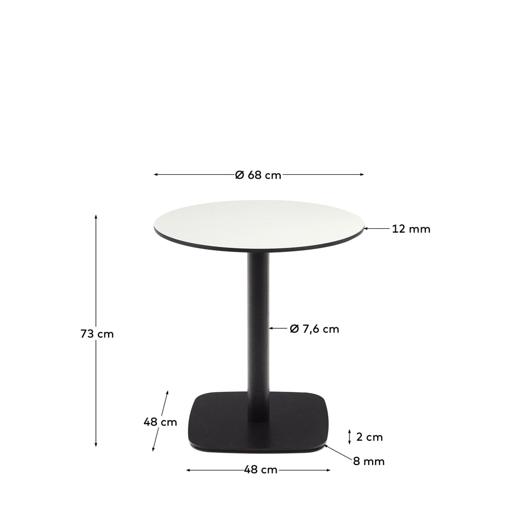 Table ronde d'extérieur Dina blanco avec pied en métal et finition peinte noire  Ø 68x70 cm