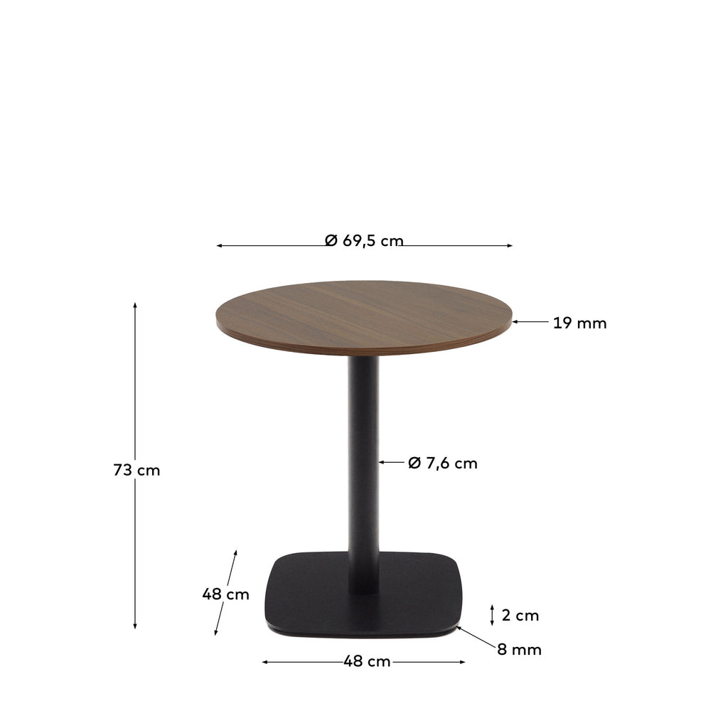 Table ronde Dina mélamine finition noyer avec pied en métal et finition peinte noire Ø 68x70 cm