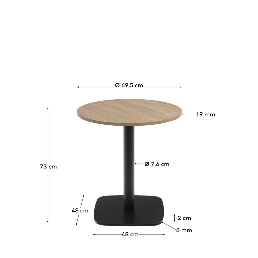 Table ronde Dina mélamine finition naturelle avec pied en métal et finition peinte noire  Ø68x70cm