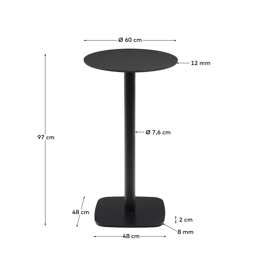 Table ronde haute d'extérieur  Dina noire avec pied en métal et finition peinte noire Ø 60x96 cm