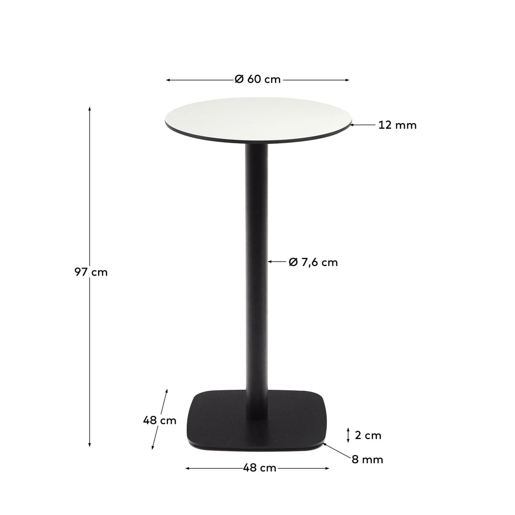 Table ronde haute d'extérieur Dina blanche avec pied en métal et finition peinte noire  Ø60x96 cm
