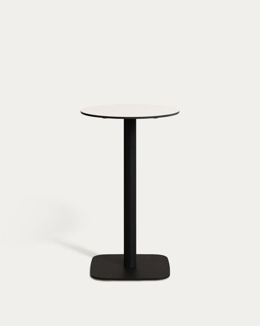 Table ronde haute d'extérieur Dina blanche avec pied en métal et finition peinte noire  Ø60x96 cm