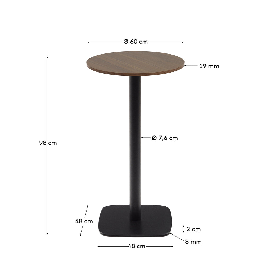 Table ronde haute  Dina mélamine finition noyer et pied en métal finition peinte noire  Ø60x96 cm