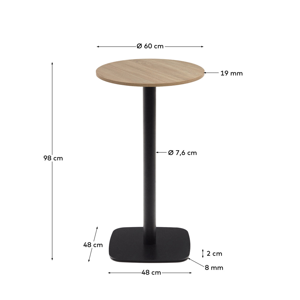 Table ronde haute Dina mélamine finition naturelle pied en métal et finition peinte noire Ø 60x96 cm