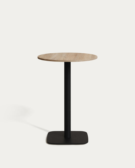 Table ronde haute Dina mélamine finition naturelle pied en métal et finition peinte noire Ø 60x96 cm
