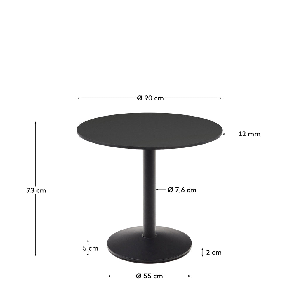 Table ronde d'extérieur  Esilda noire avec pied en métal et finition peinte noire Ø 90 x 70 cm