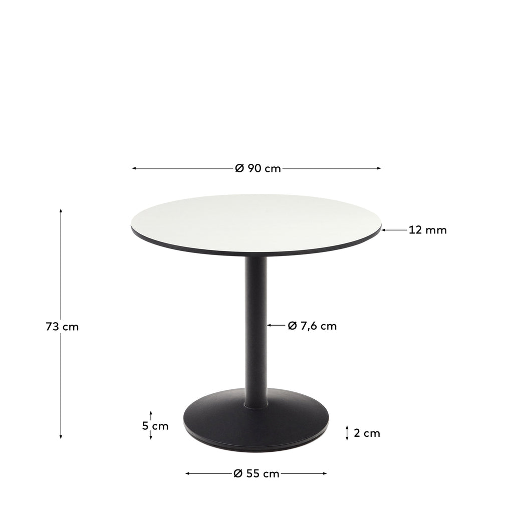 Table ronde d'extérieur  Esilda blanche avec pied en métal et finition peinte noire  Ø 90 x 70 cm