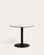 Esilda round outdoor table in white with metal leg in a painted black finish, Ø 90 x 70 cm