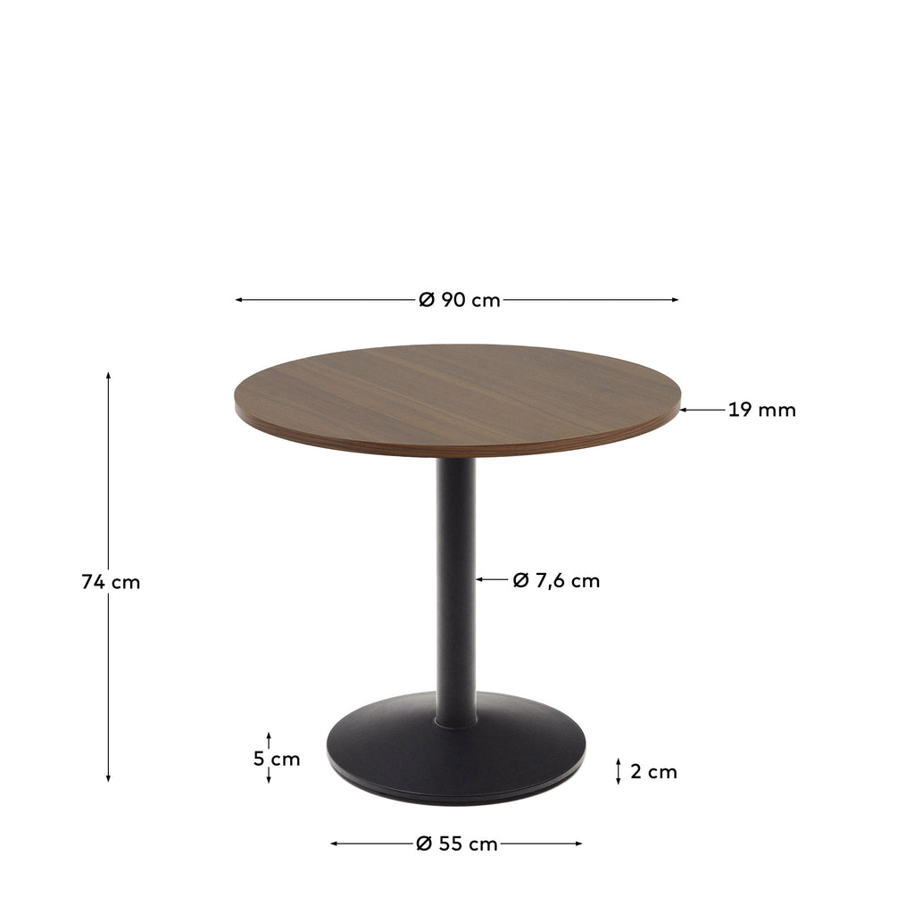 Table ronde Esilda mélamine finition noyer pied en métal avec finition peinte noire   Ø90x70cm