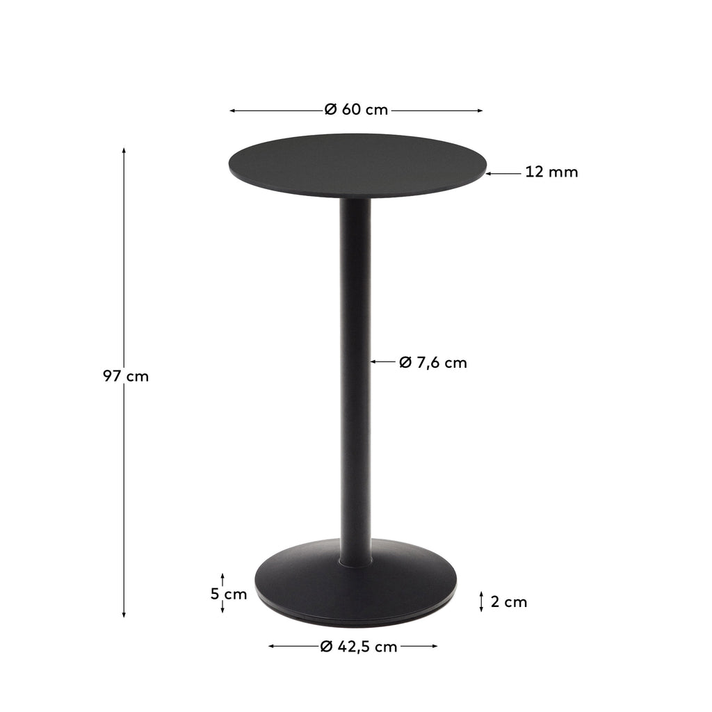 Table haute ronde Esilda noire avec pied en métal et finition peinte noire Ø 60 x 96 cm
