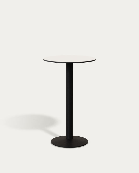 Table haute ronde Esilda blanche avec pied en métal et finition peinte noire  Ø 60 x 96 cm