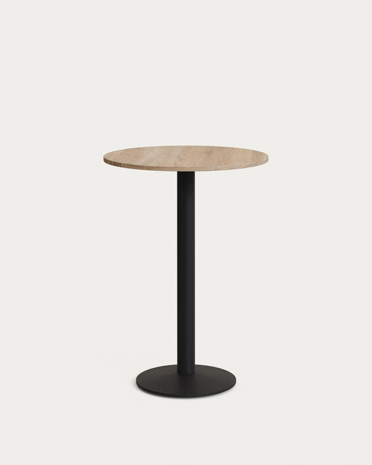 Table haute ronde Esilda mélamine finition naturelle pied en métal et finition peinte noire Ø60x96cm