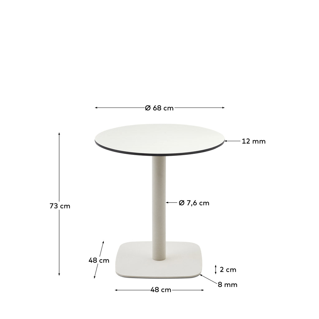 Table ronde d'extérieur  Dina blanco avec pied en métal et finition peinte blanche Ø 68x70cm