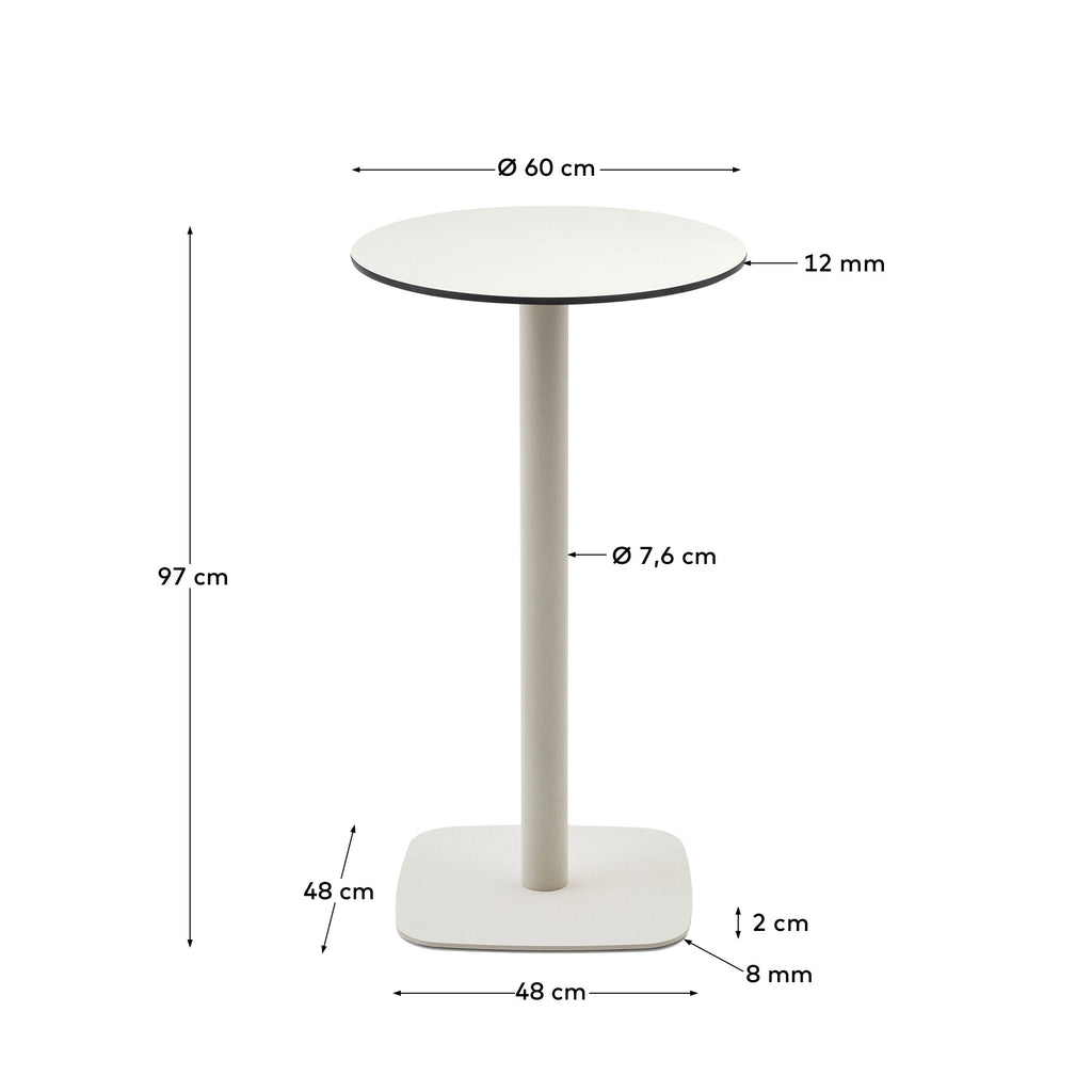 Table haute ronde d'extérieur Dina blanco avec pied en métal et finition peinte blanche Ø 60 x 96 cm