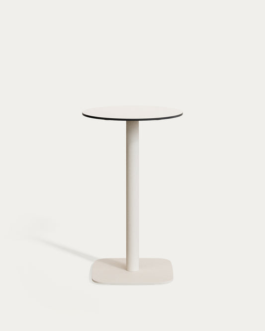 Table haute ronde d'extérieur Dina blanco avec pied en métal et finition peinte blanche Ø 60 x 96 cm