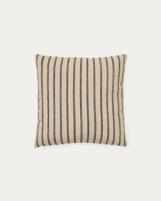Housse de coussin Caliu en soie et coton beige à rayures grises 45 x 45 cm